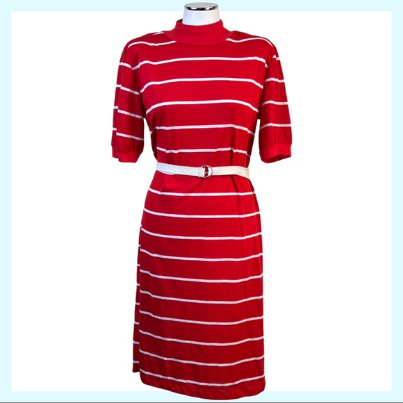 Jodi Hills Dresses & Skirts - VTG Red & White Stripe Belted T-Shirt Dress